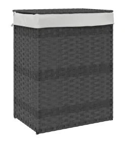 Hot Wasmand met deksel 46x33x60 cm poly rattan grijs Manden En Bakken