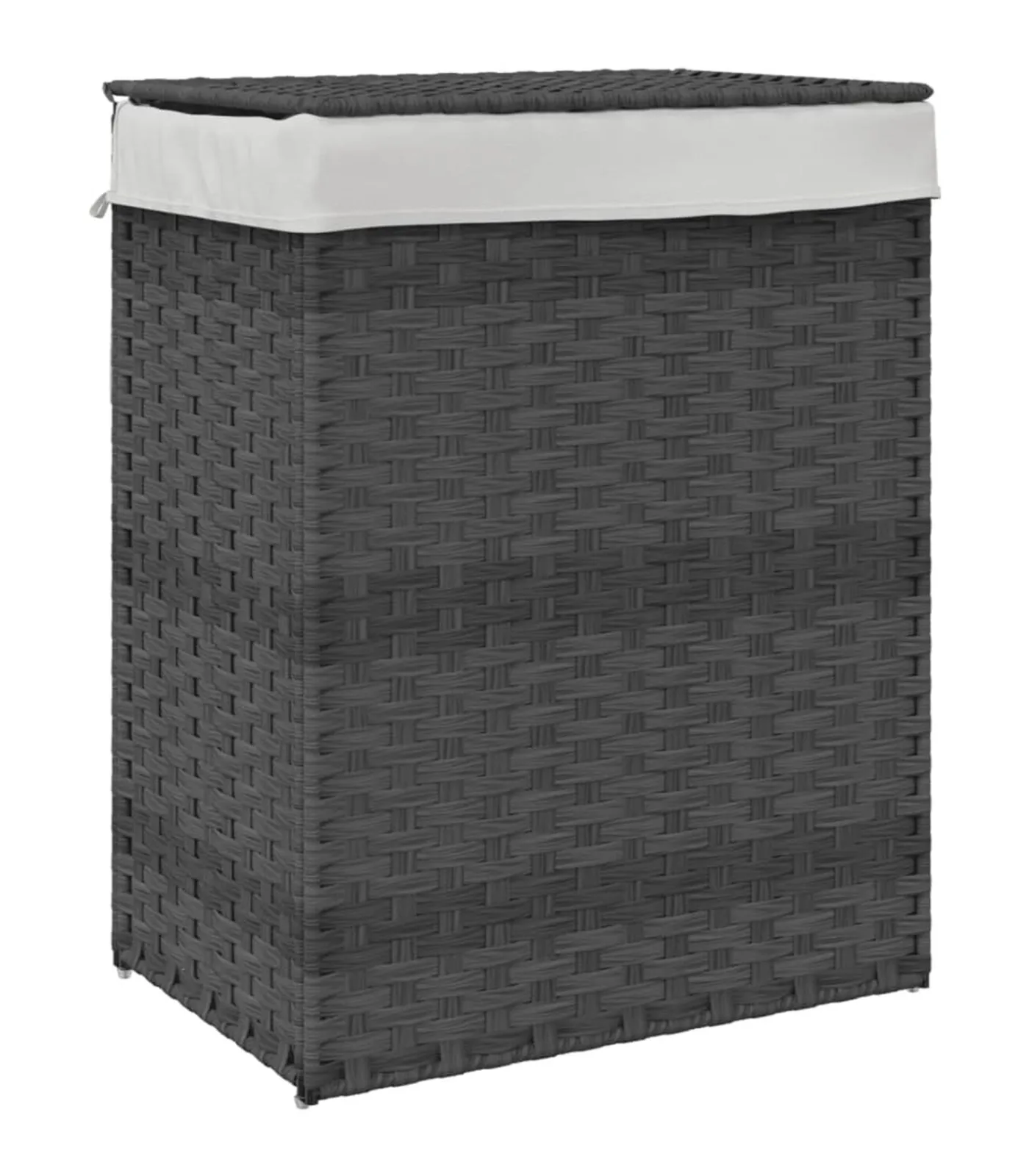 Hot Wasmand met deksel 46x33x60 cm poly rattan grijs Manden En Bakken