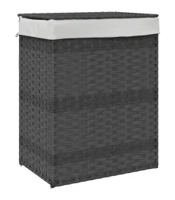 Hot Wasmand met deksel 46x33x60 cm poly rattan grijs Manden En Bakken