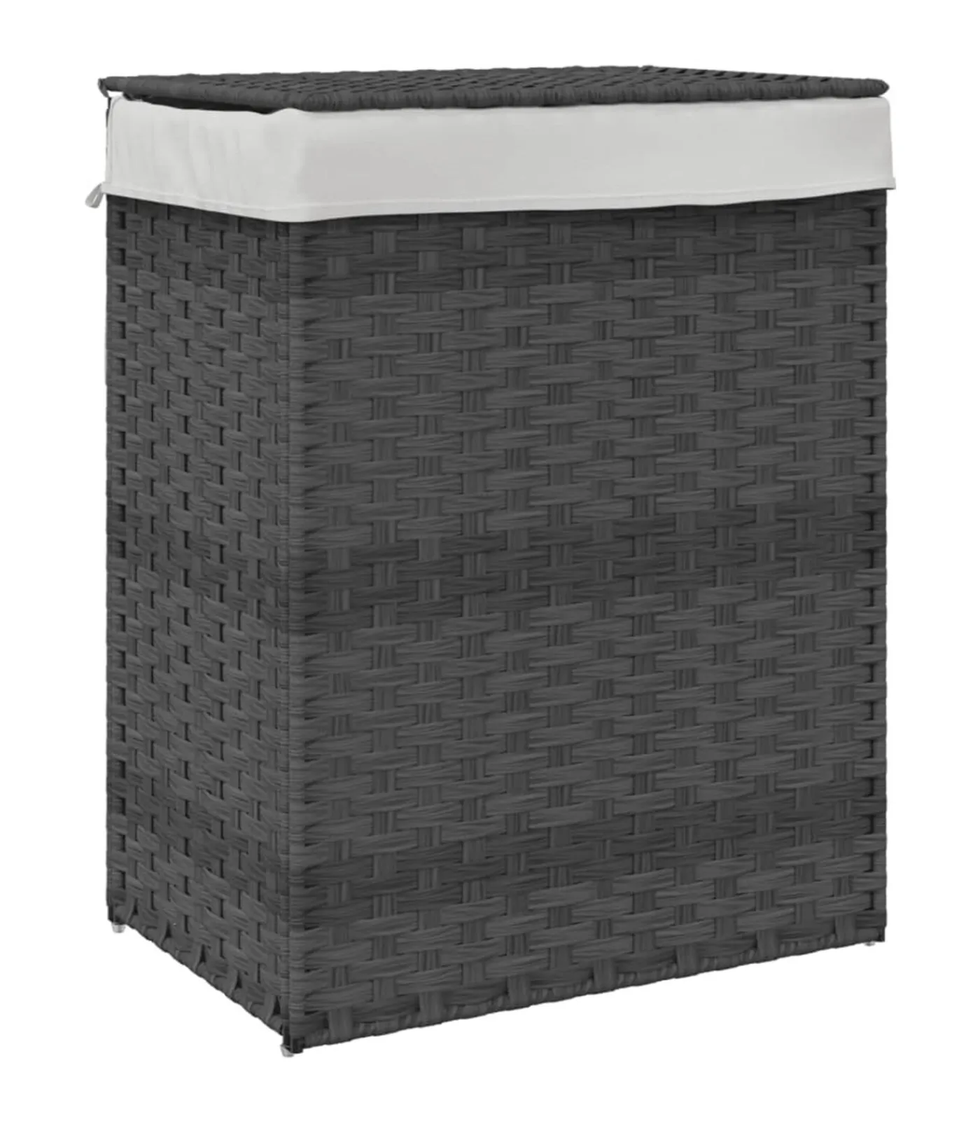 Hot Wasmand met deksel 46x33x60 cm poly rattan grijs Manden En Bakken