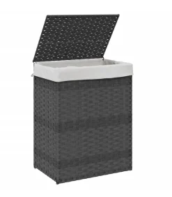 Hot Wasmand met deksel 46x33x60 cm poly rattan grijs Manden En Bakken