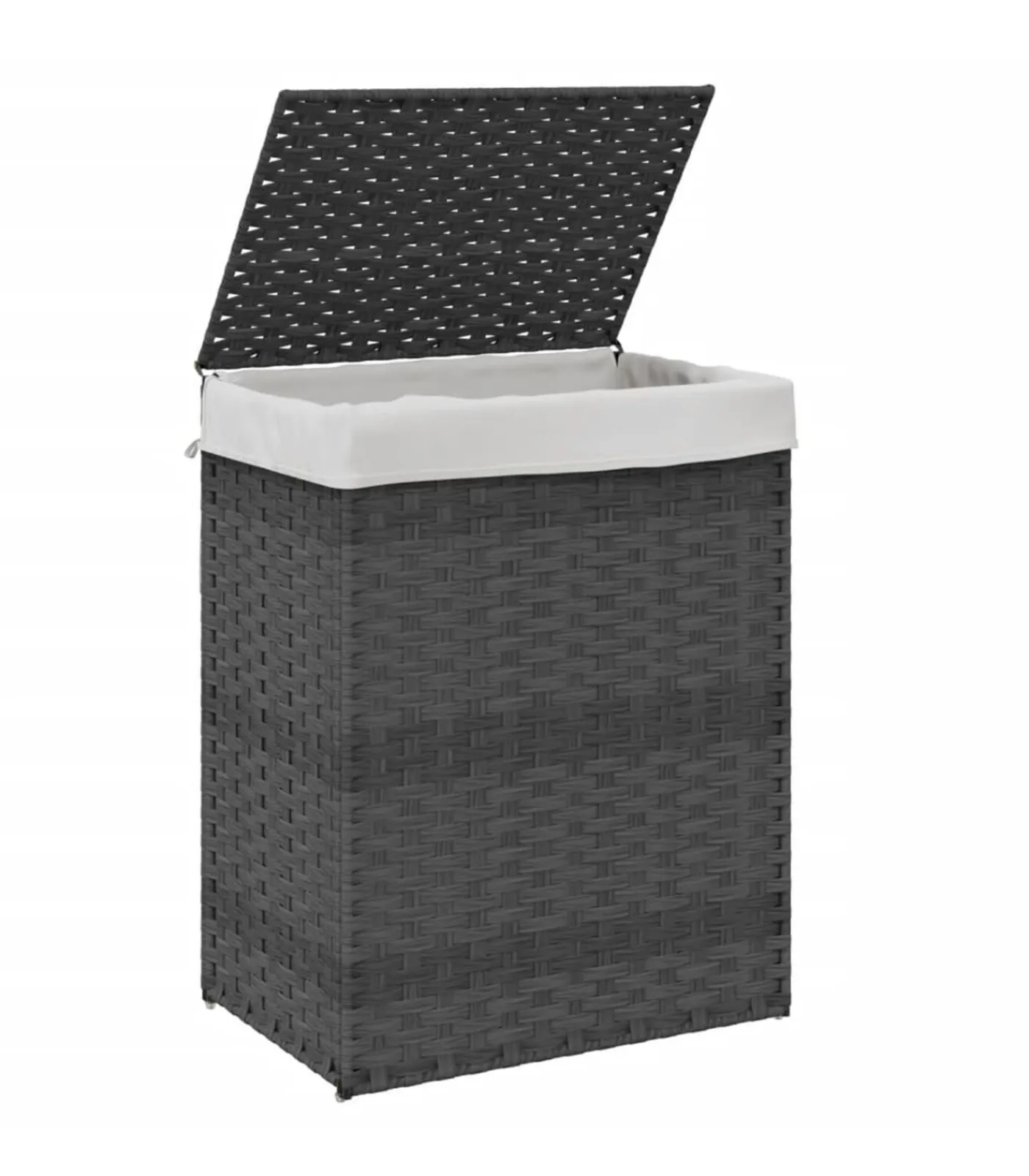 Hot Wasmand met deksel 46x33x60 cm poly rattan grijs Manden En Bakken