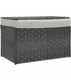 Discount Wasmand met deksel 55,5x35x34 cm poly rattan grijs Manden En Bakken