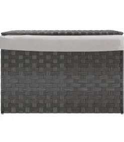 Discount Wasmand met deksel 55,5x35x34 cm poly rattan grijs Manden En Bakken