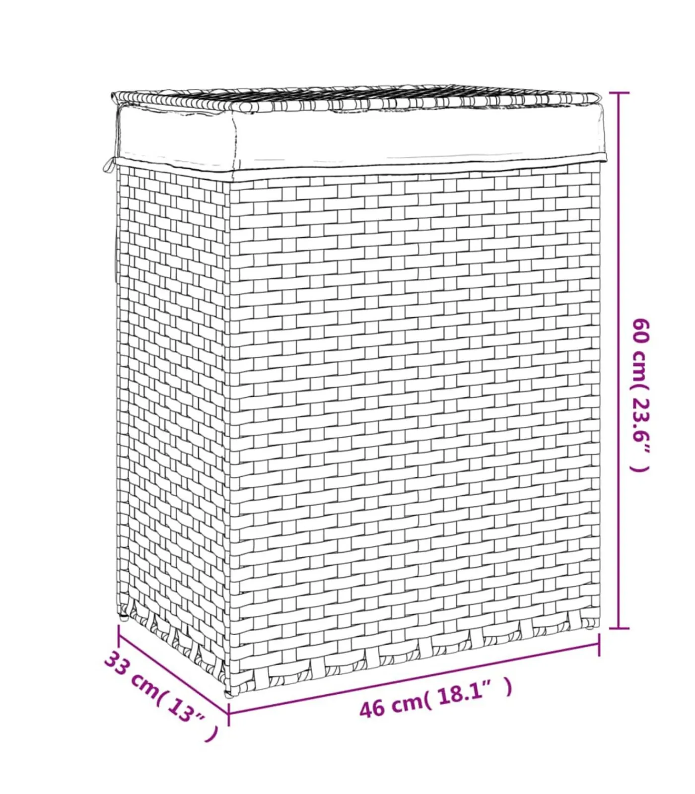 vidaXL Wasmand met deksel 46x33x60 cm poly rattan donkerbruin