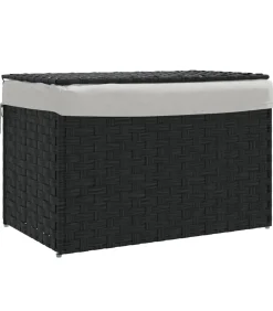 Wasmand met deksel 55,5x35x34 cm poly rattan zwart Manden En Bakken