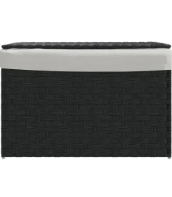 Wasmand met deksel 55,5x35x34 cm poly rattan zwart Manden En Bakken