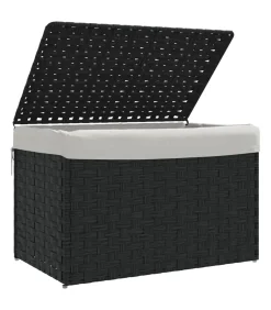 Wasmand met deksel 55,5x35x34 cm poly rattan zwart Manden En Bakken
