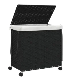 Sale Wasmand op wielen 60x35x60,5 cm rattan zwart Manden En Bakken