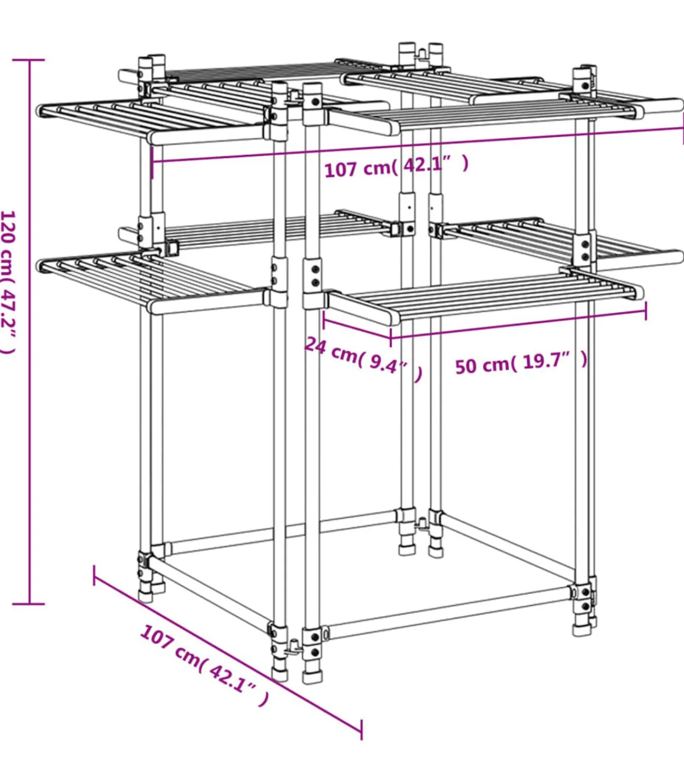 vidaXL Wasrek 107x107x120 cm aluminium