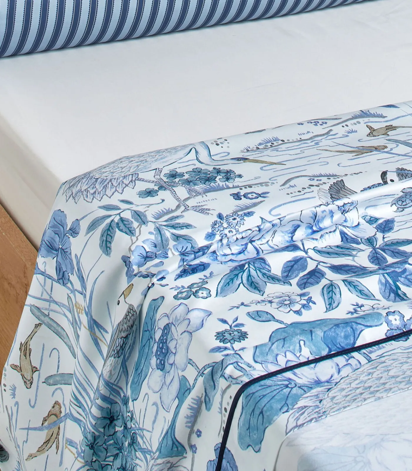 Sanderson WATER GARDEN Bleu - Laken Satijn katoen