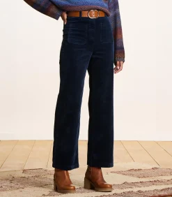 DAMES La Fée Maraboutée Wijde broek van marineblauwe fluweel met hoge taille