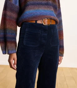 DAMES La Fée Maraboutée Wijde broek van marineblauwe fluweel met hoge taille