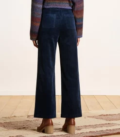 DAMES La Fée Maraboutée Wijde broek van marineblauwe fluweel met hoge taille