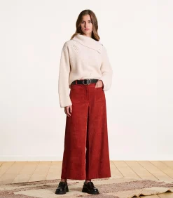 DAMES La Fée Maraboutée Wijde cropped broek van terracotta ribfluweel
