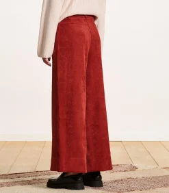 DAMES La Fée Maraboutée Wijde cropped broek van terracotta ribfluweel
