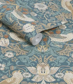 William Morris at Home Vliesbehang - Strawberry Thief Washed Blue - 1000x52