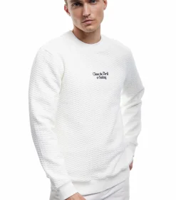 Heren Koton Wit Gestructureerd Sweatshirt Lange Mouwen