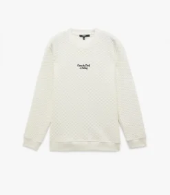 Heren Koton Wit Gestructureerd Sweatshirt Lange Mouwen