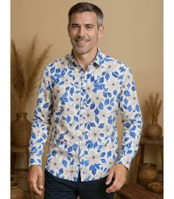 New Wit herenoverhemd met bloemen Heren Hemden