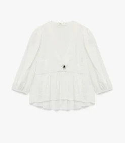 DAMES Koton Witte Blouse V-hals 3/4 Mouwen Peplum