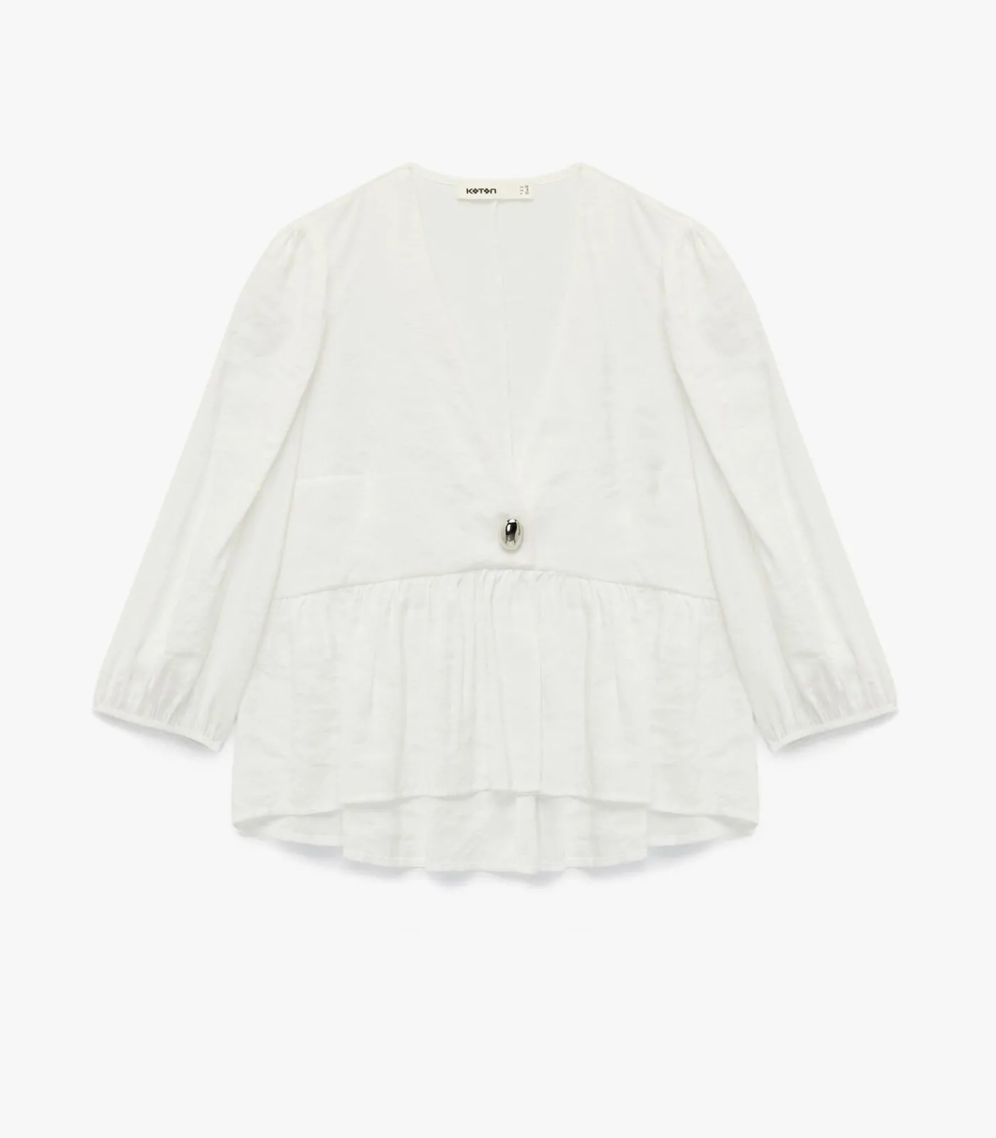 DAMES Koton Witte Blouse V-hals 3/4 Mouwen Peplum