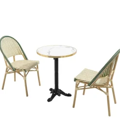 Hot Witte marmeren liggende terrastafel van 60 cm en 2 groene stoelen Tuinmeubelen