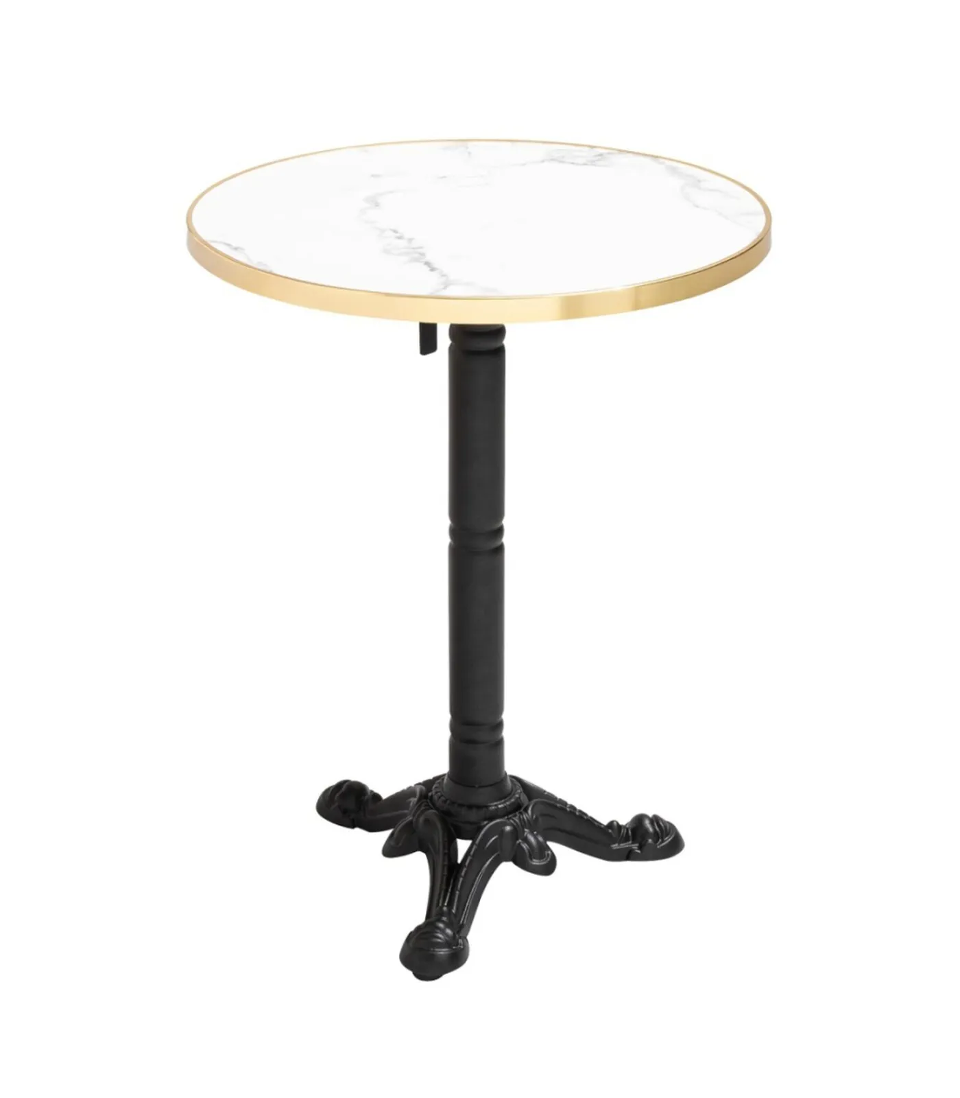 Sale Witte marmeren liggende terrastafel van 60 cm en 2 blauwe stoelen Tuinmeubelen