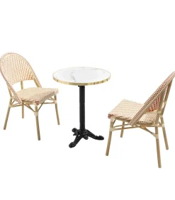 Clearance Witte marmeren terrastafel van 60 cm en 2 rode stoelen Tuinmeubelen