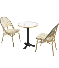 Witte marmeren terrastafel van 60 cm en 2 grijze stoelen Tuinmeubelen