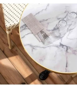 Witte marmeren terrastafel van 60 cm en 2 grijze stoelen Tuinmeubelen