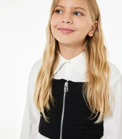 Kinderen Koton Witte Meisjesblouse Lange Mouwen Met Zwart Vest