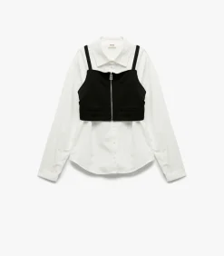 Kinderen Koton Witte Meisjesblouse Lange Mouwen Met Zwart Vest