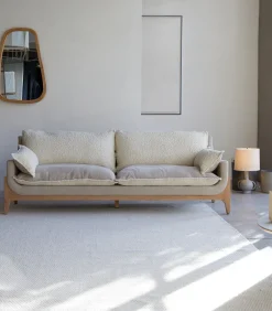 Online Woodnest - Driezitsbank van massief eiken en linnen Zetels