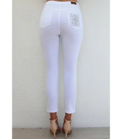 DAMES BLEU D'AZUR YONA - WITTE JEANS MET IKAT-STRASS-STEENTJES