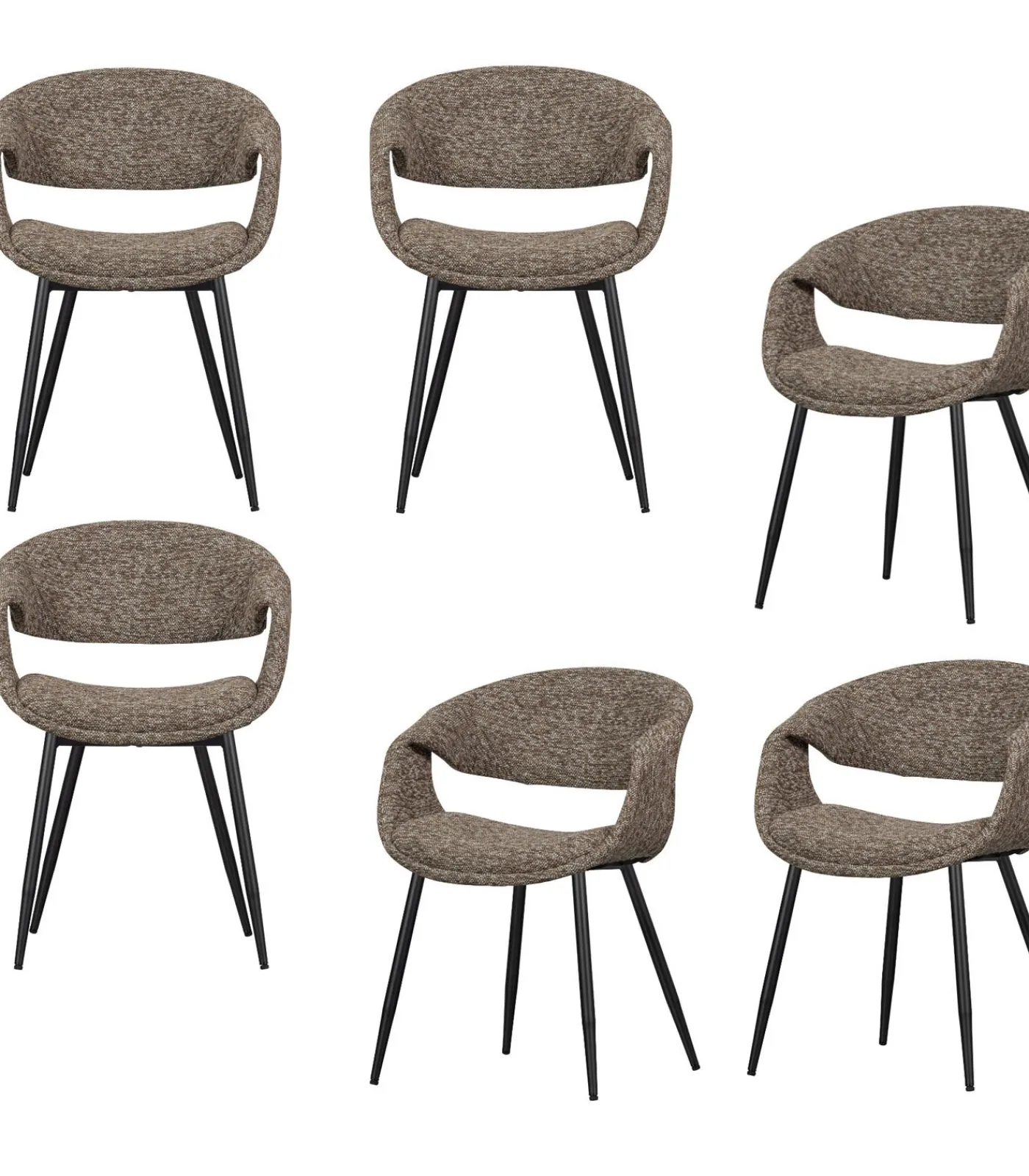 Online Yossi Eetkamerstoelen Metalen Zwarte Poot - Bruin - Set van 6 Stoelen