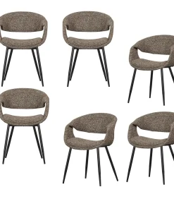 Online Yossi Eetkamerstoelen Metalen Zwarte Poot - Bruin - Set van 6 Stoelen