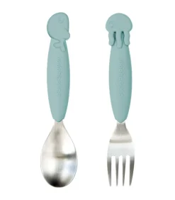 Kinderen Done by Deer YummyPlus Vorkje ent Lepeltje set Sea friends Blue