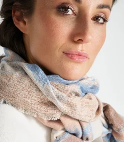 Discount Zachte sjaal in blauw en cognac DAMES Sjaals