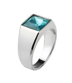 Heren TrendFox Zegelring Heren Zilver Kleurig met Blauwe Steen - Staal