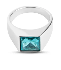 Heren TrendFox Zegelring Heren Zilver Kleurig met Blauwe Steen - Staal