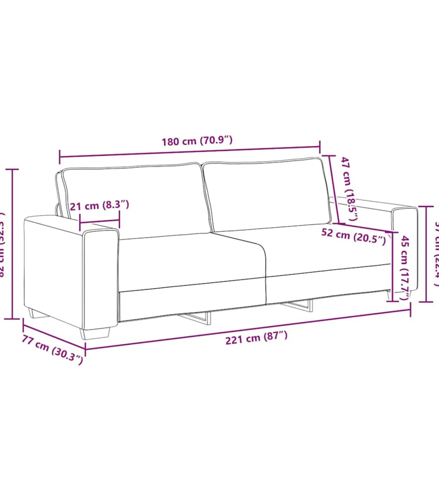 Hot 3-zitsbank 180 cm stof lichtgrijs Zetels