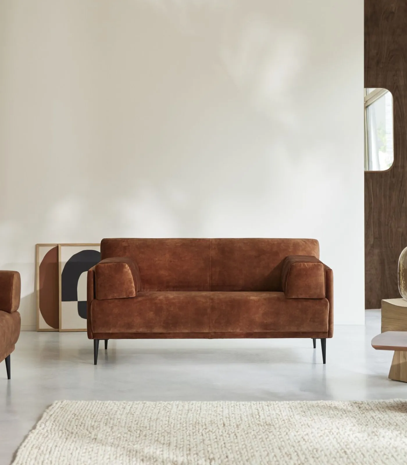 Tikamoon 2-3-zitsbank in terracottabruin fluweel Finn, 2-zit