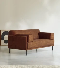 Tikamoon 2-3-zitsbank in terracottabruin fluweel Finn, 2-zit