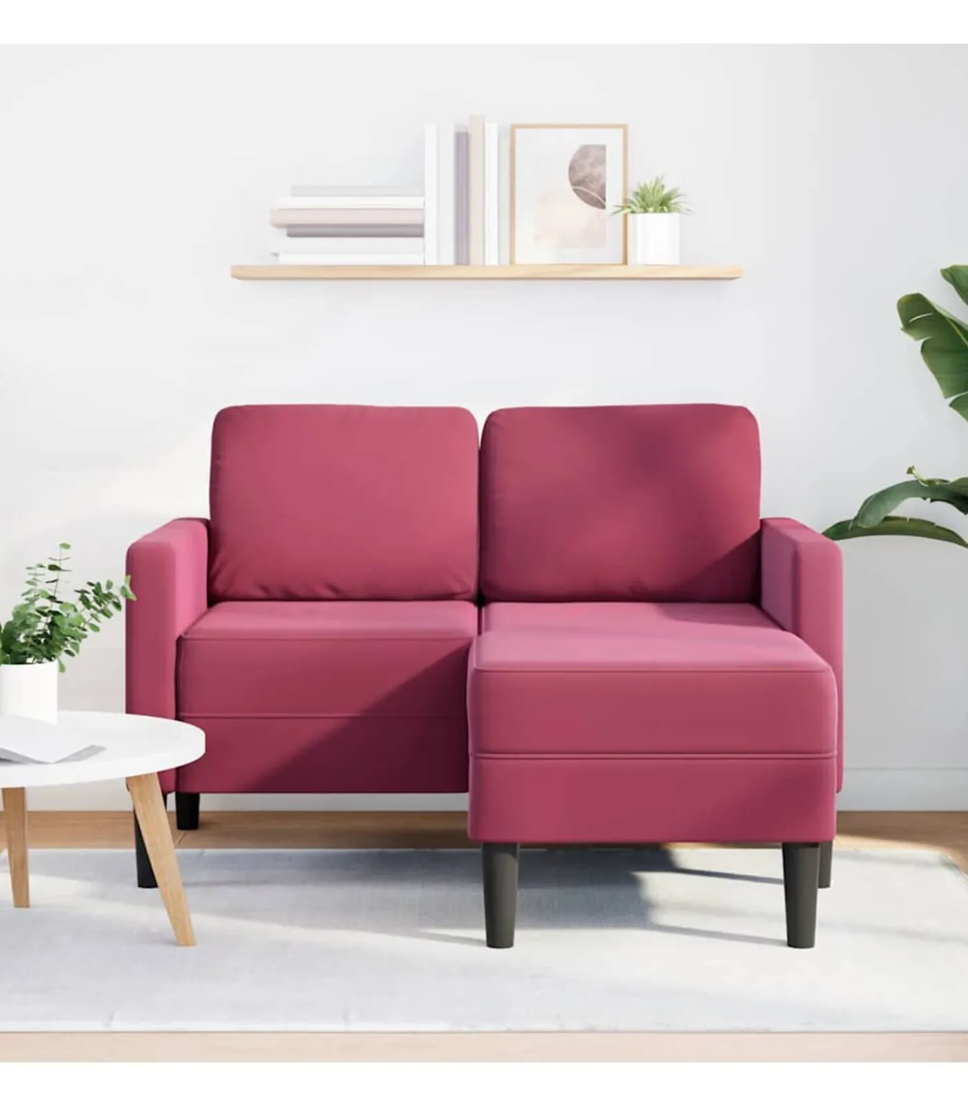 vidaXL 2-zitsbank met chaise L-vorm wijnrood 125 cm fluweel