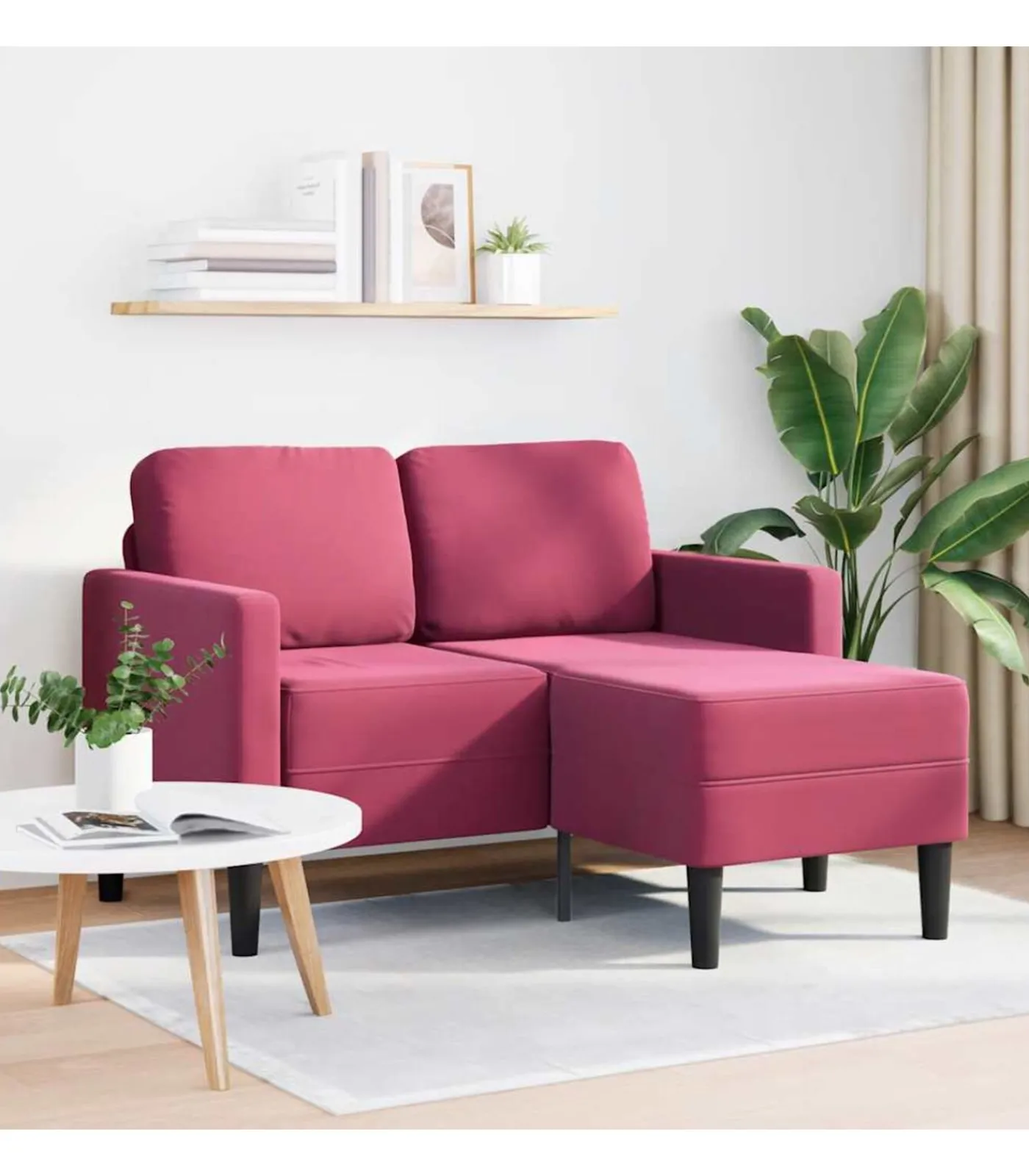 vidaXL 2-zitsbank met chaise L-vorm wijnrood 125 cm fluweel