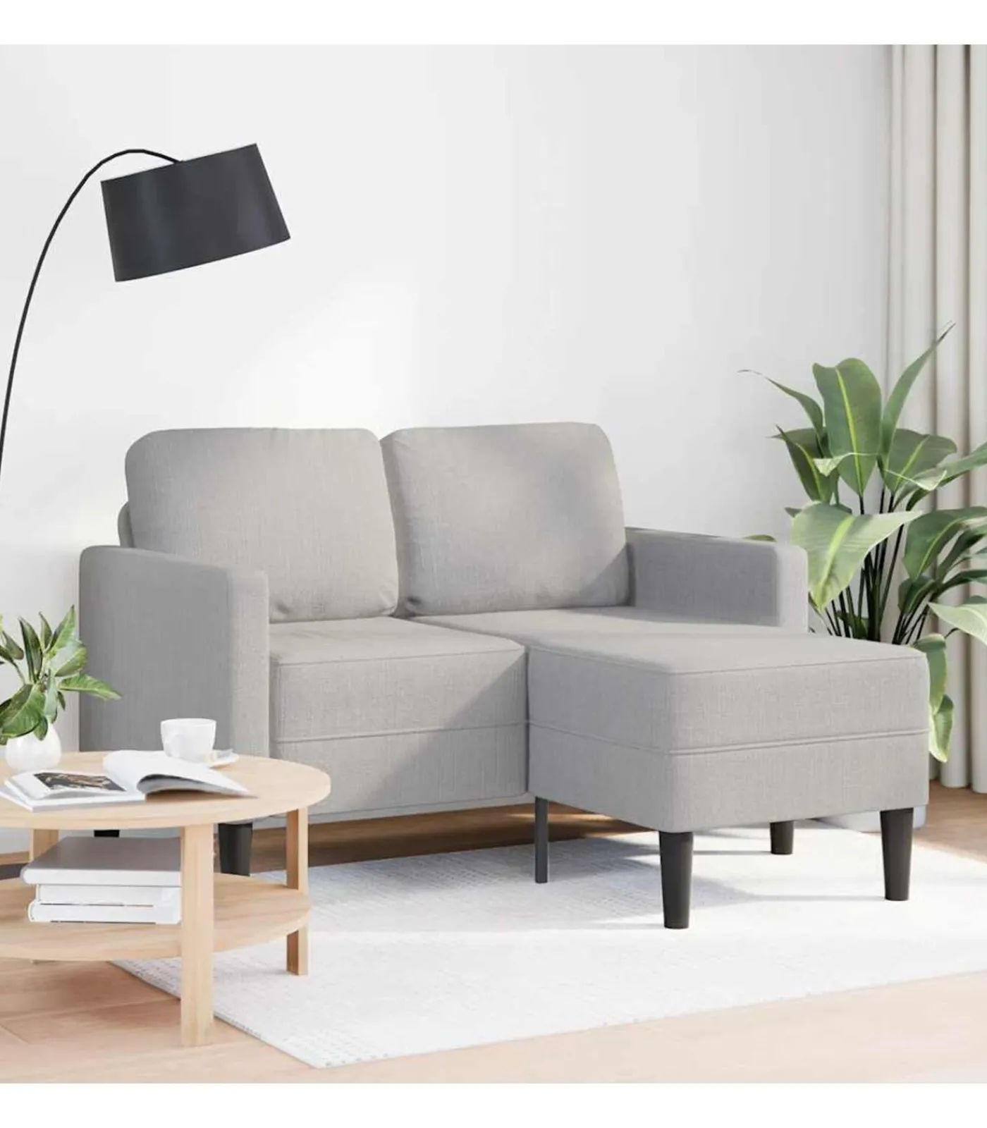 vidaXL 2-zitsbank met chaise L-vormige wolk 125 cm stof grijs