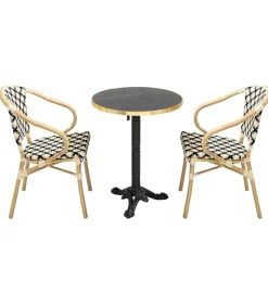 Hot Zwart marmeren terrastafel en 2 zwarte stoelen set Tuinmeubelen