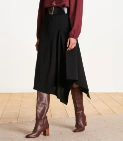 Clearance Zwarte asymmetrische rok tot halverwege de lengte DAMES Rokken