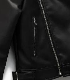 Kinderen Koton Zwarte Biker Jas van Kunstleer voor Meisjes met Kraag en Lange Mouwen